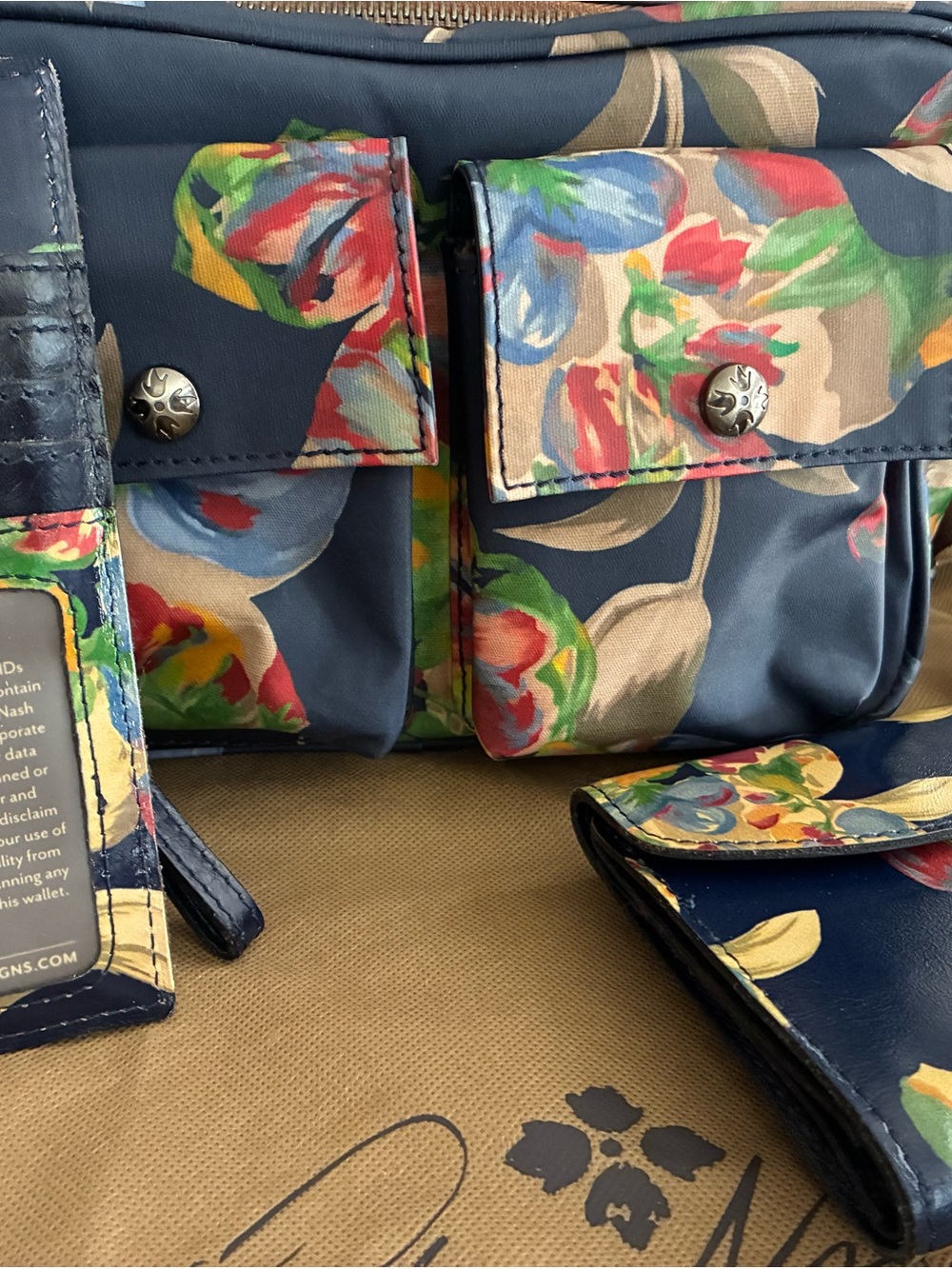 Patricia Nash Navy Multicolor Floral Crossbody and 2 piece Wallet Set - Picture 2 of 2
